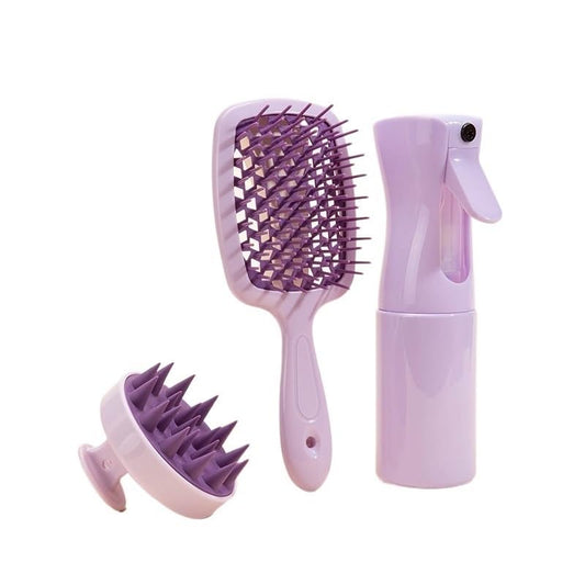 Hollow Comb Set With Spray Bottle And Head Scalp Massage Brush