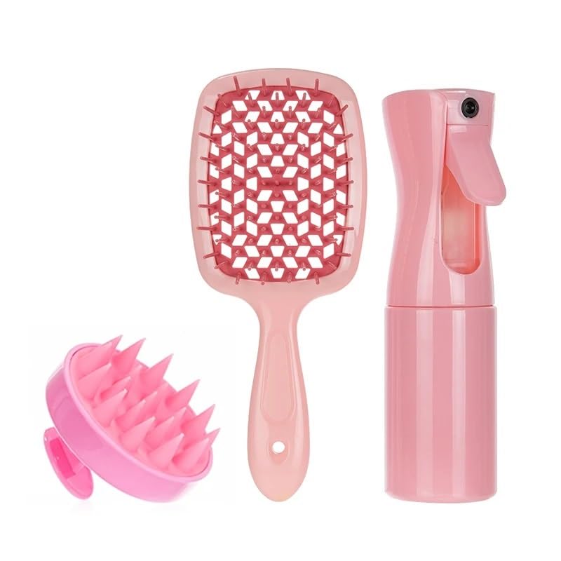 Hollow Comb Set With Spray Bottle And Head Scalp Massage Brush